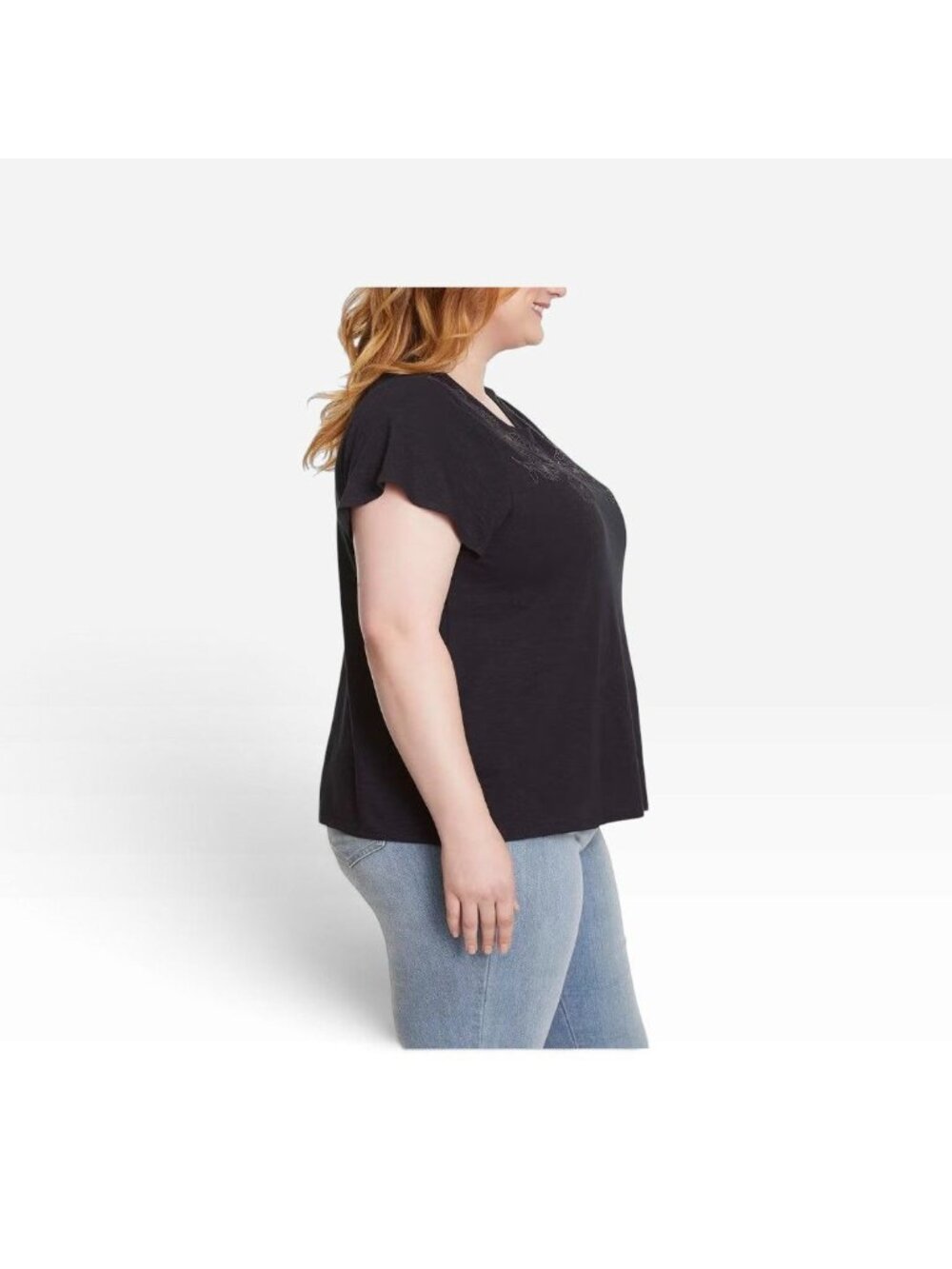 Ella Moss Women’s Embroidered Flutter Sleeve Top Black Size Small New with tag - Picture 2 of 3